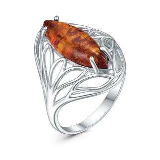 Кольцо из серебра с  коньячным янтарём родированное