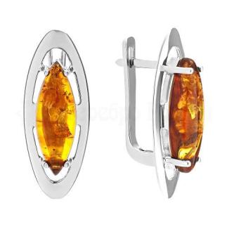 Серьги из серебра с янтарём родированные