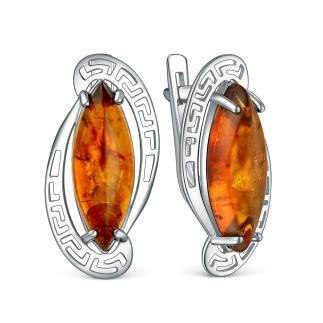 Серьги из серебра с прессованным янтарём родированные