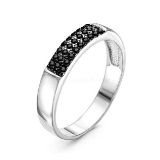 Кольцо из серебра с черными фианитами родированное