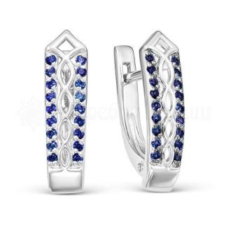 Серьги из серебра с синими фианитами родированные
