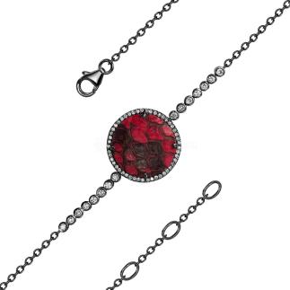 Браслет из серебра с кожей питона, кб. цирконием и рутениевым покрытием