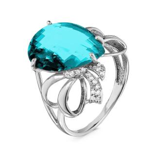 Кольцо из серебра с пл.кварцем цв.топаз Swissи фианитами родированное