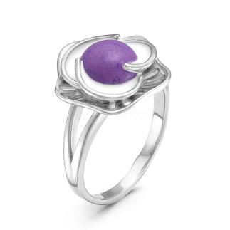 Кольцо из серебра с рек.чароитом родированное