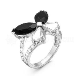 Кольцо из серебра с фианитами родированное