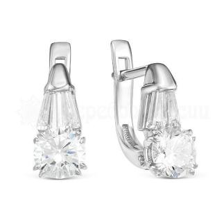 Серьги из серебра с фианитами родированные