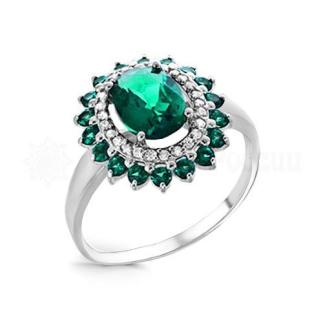 Кольцо из серебра с кварцем параиба и фианитами родированное