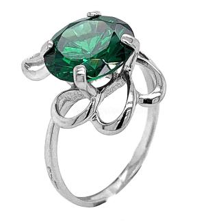 Кольцо из серебра с пл.кварцем цв.зелёный родированное