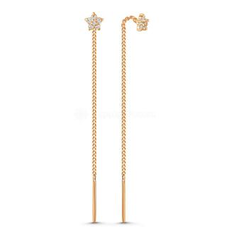 Серьги-продёвки из золочёного серебра с фианитами - Цветочки