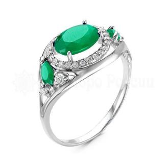 Кольцо из серебра с зеленым кварцем и фианитами родированное