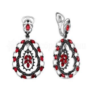 Серьги из серебра с кварцем гранат и фианитами родированные