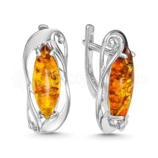 Серьги из серебра с нат. янтарём родированное