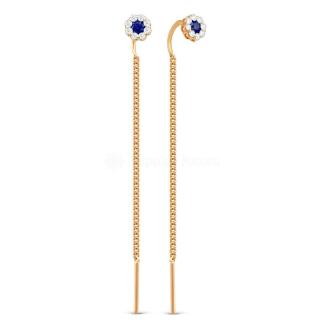 Серьги-продевки из золочёного серебра с фианитами