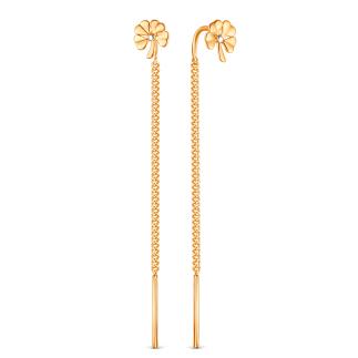 Серьги-продёвки из золочёного серебра с алмазной огранкой - Четырёхлистники