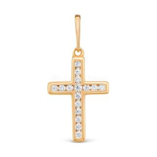 Подвеска-крест из золочёного серебра с фианитами