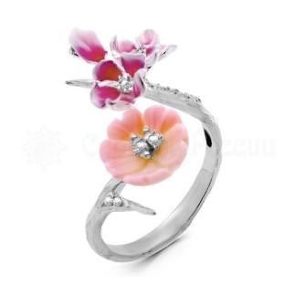 Кольцо из серебра с синт.каучуком, цирконием и эмалью родированное