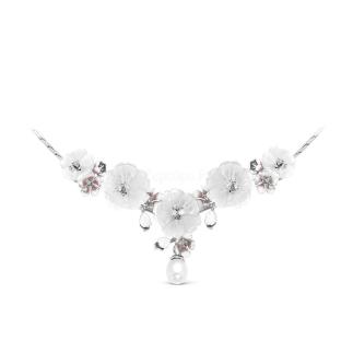 Колье из серебра с перламутром, куб.цирконием, культ. жемчугом и эмалью родированное