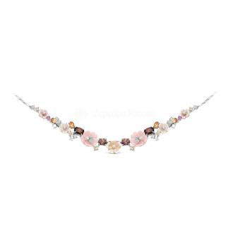 Колье из серебра с перламутром, синт.каучуком, юв.стеклом, куб.цирконием и эмалью родированное