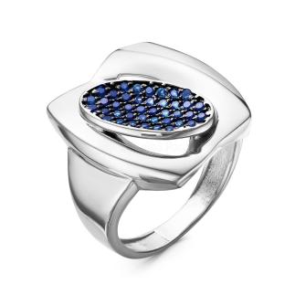 Кольцо из серебра с фианитами сапфир родированное