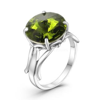 Кольцо из серебра с кристаллом Премиум Австрия цвета оливковый родированное