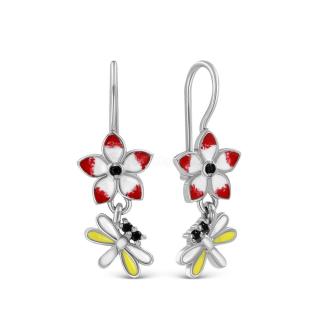 Серьги детские из серебра с эмалью и фианитами - Цветочки