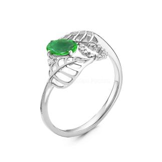 Кольцо из серебра с пл.кварцем цв. хризопраз и фианитами родированное