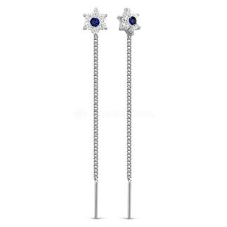 Серьги-продёвки из серебра с фианитами родированные - 6 см