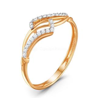 Кольцо из золочёного серебра с фианитами и родированием