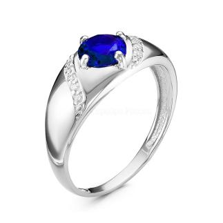 Кольцо из серебра с кварцем сапфир и фианитами родированное