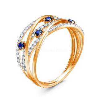 Кольцо из золочёного серебра с фианитами и родированием