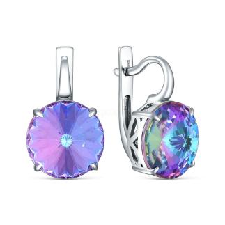 Серьги из серебра с кристаллом Премиум Австрия цвета Мистик розовый родированные