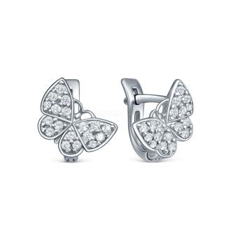 Серьги детские из серебра с фианитами родированные - Бабочки