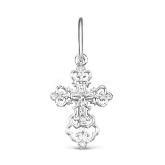 Крест нательный из серебра с фианитами родированный