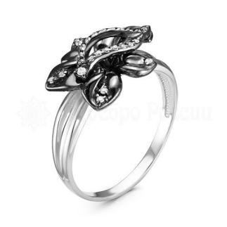 Кольцо из серебра с чёрным родированием и фианитами