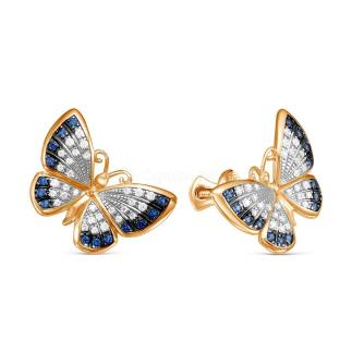 Серьги-пусеты Бабочки из золочёного серебра с фианитами