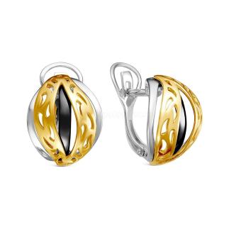 Серьги из серебра с черным родированием и золочением