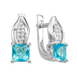 Серьги из серебра с пл.кварцем цв.swiss топаз и фианитами родированные