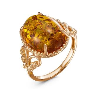 Кольцо из золочёного серебра с прес. нат. янтарём 