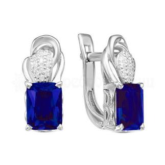 Серьги из серебра с кварцем сапфир и фианитами родированные