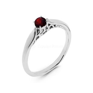 Кольцо из серебра с нат.гранатом родированное
