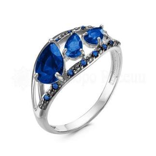 Кольцо из серебра с кварцем сапфир родированное