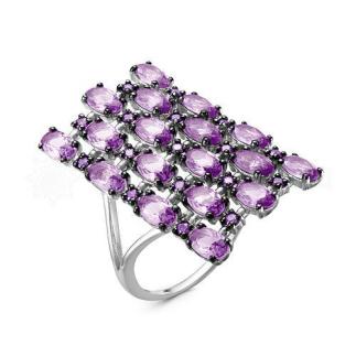 Кольцо из серебра с кварцем аметист и фианитами родированное