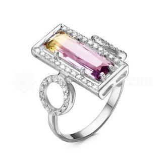 Кольцо из серебра с кварцем аметрин и фианитами родированное