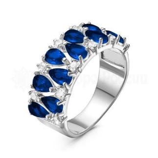 Кольцо из серебра с кварцем сапфир и фианитами родированное