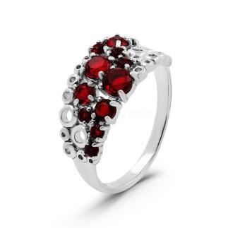 Кольцо из серебра с пл. кварцем цв.гранат родированное