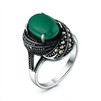 Кольцо из чернёного серебра с агатом и марказитами