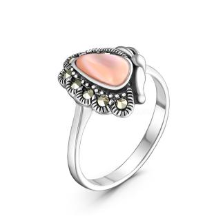 Кольцо из чернёного серебра с перламутром и марказитами