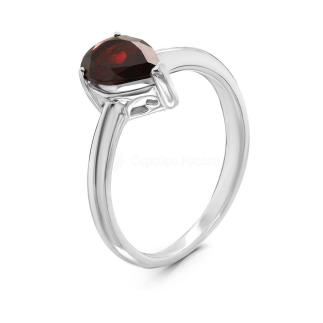 Кольцо из серебра с нат.гранатом родированное