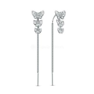 Серьги-продёвки из серебра с фианитами родированные - Бабочки