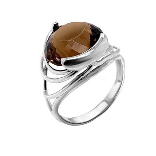 Кольцо из серебра с пл. кварцем цв. раух-топаз родированное
